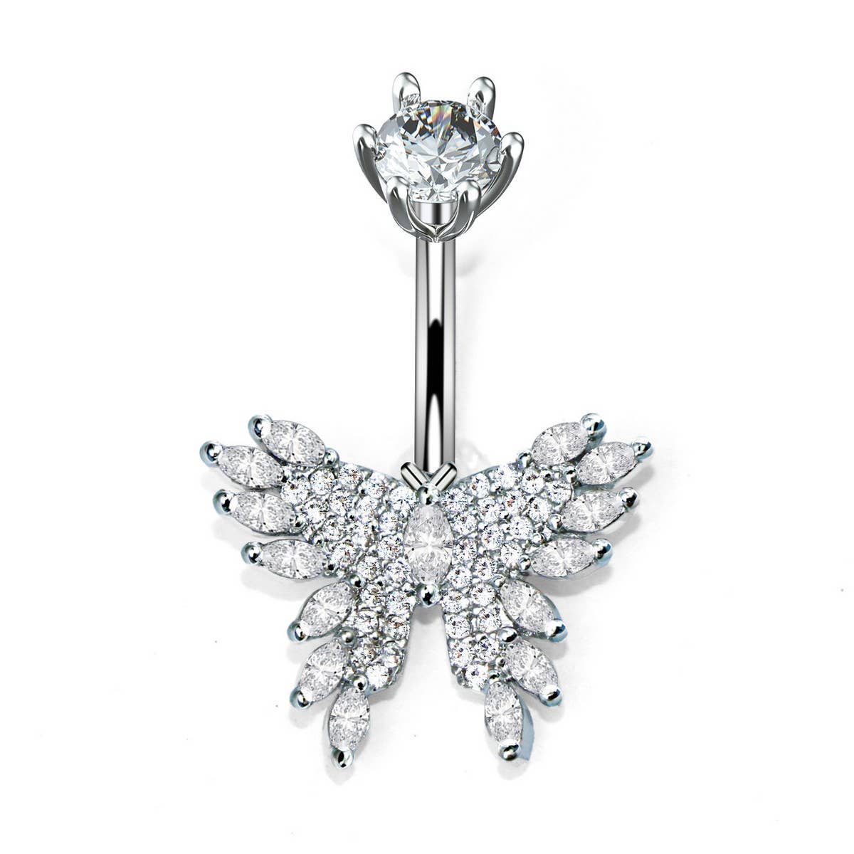 New CZ Butterfly Stainless Steel Navel Ring
