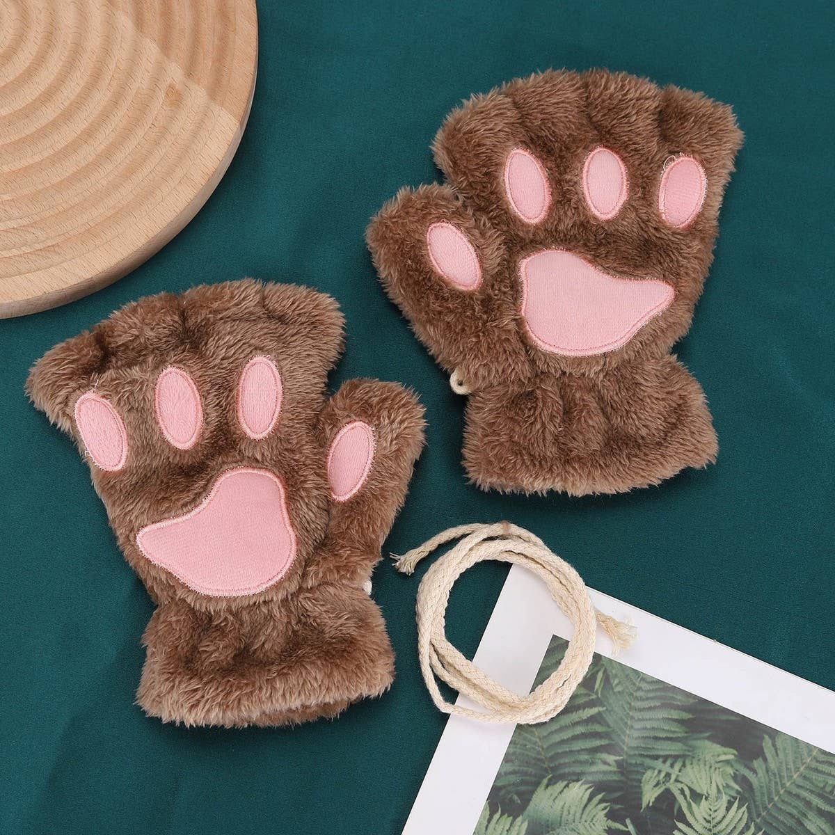 CARTOON CAT PAW BEAR PAW PLUSH HALF FINGER GLOVES_CWAG0175