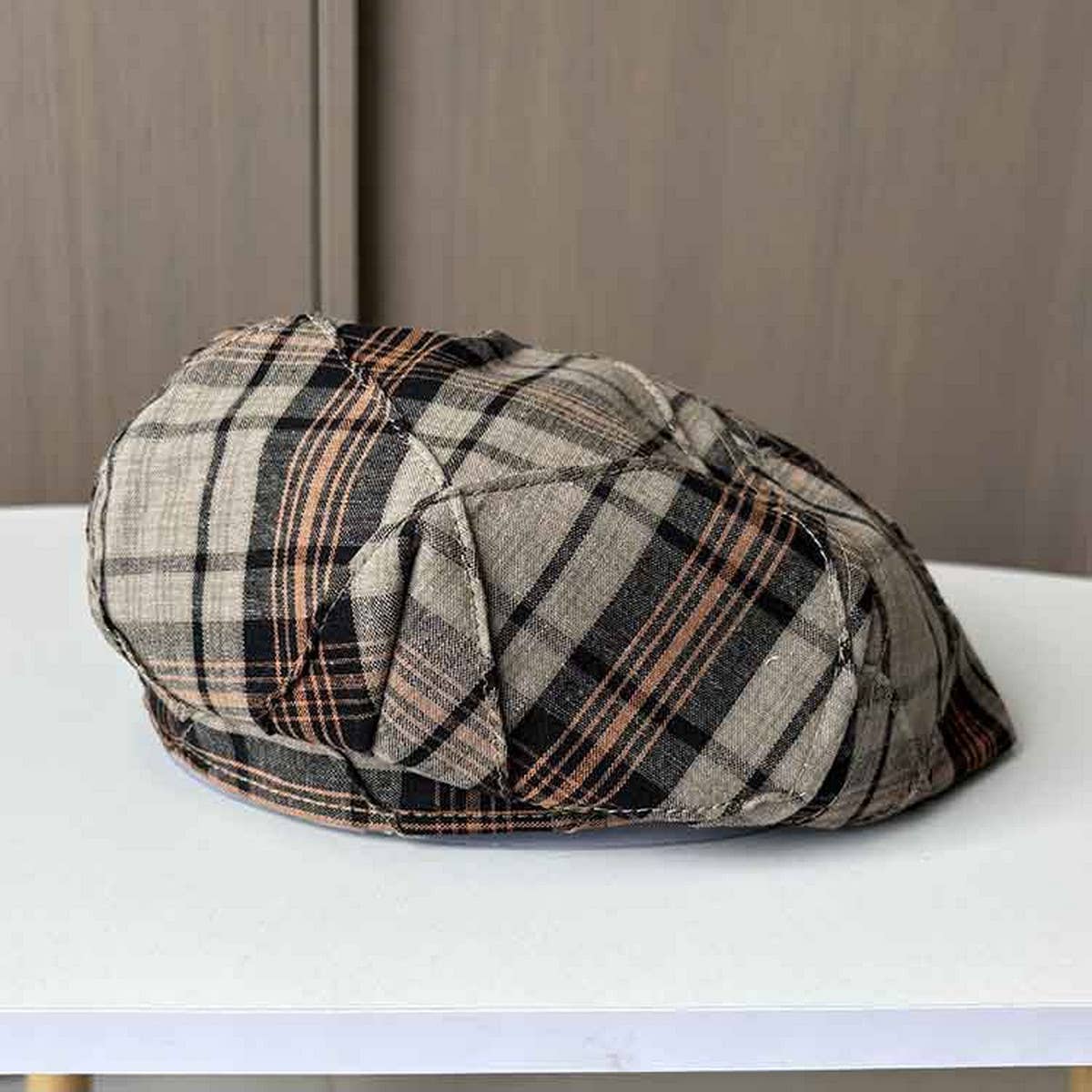 CONTRAST COLOR SIMPLE CHECK BERET_CWAB2906