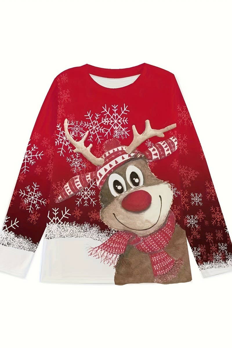 CWOSWL07612_CHRISTMAS PATTERN CASUAL KNIT LONG SLEEVE TEE