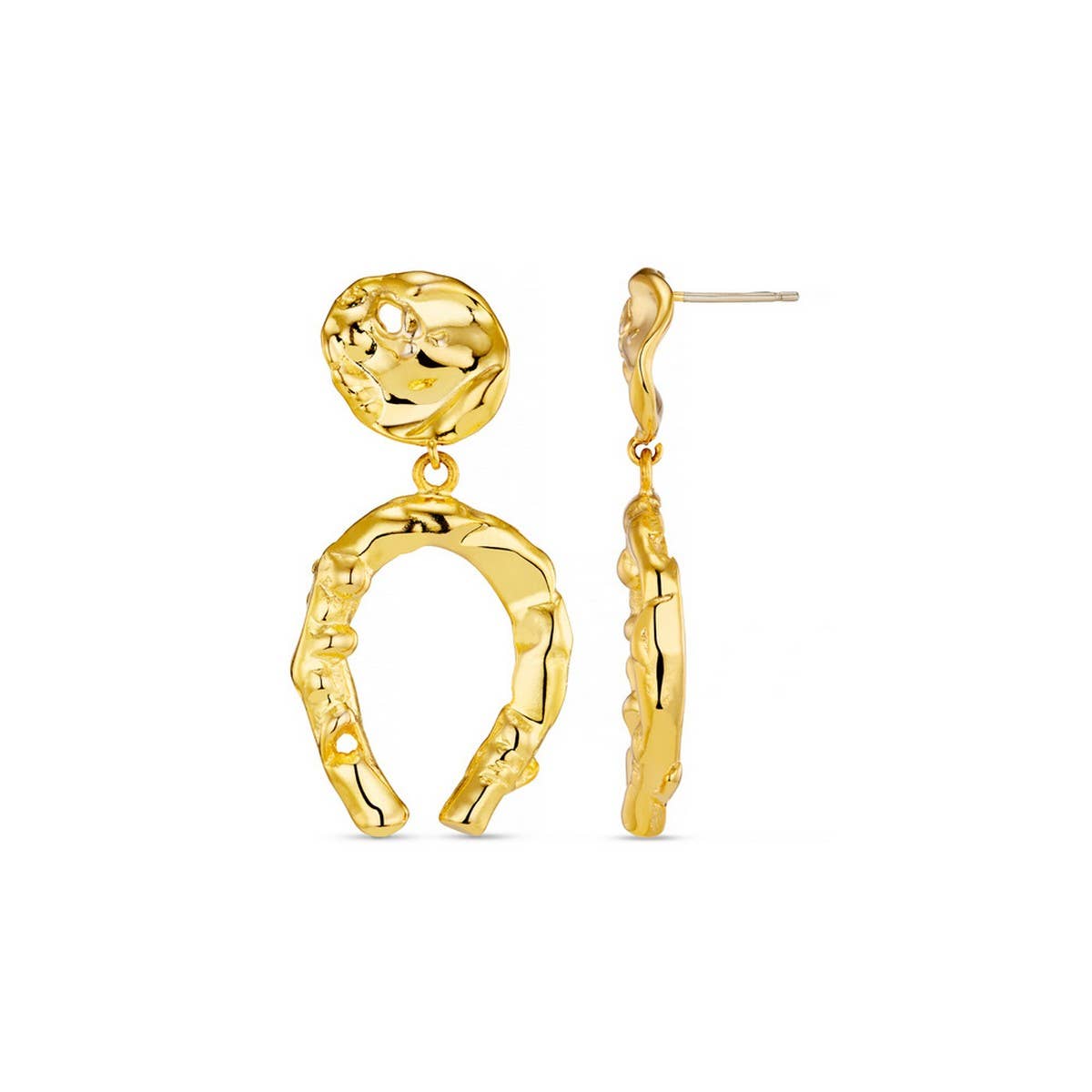 Irregular Hoop Horseshoe Zircon 18K Gold Earrings