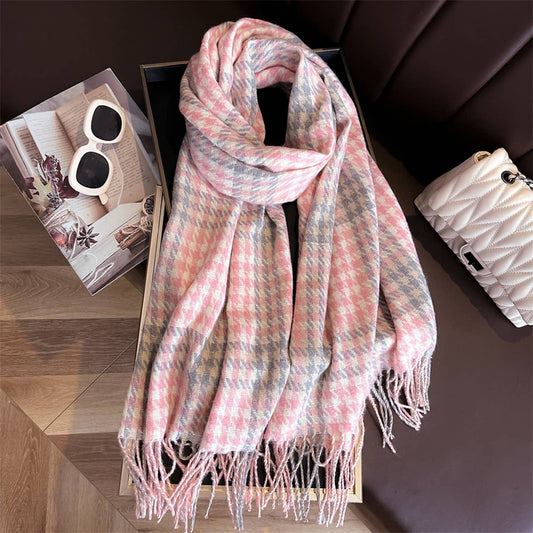 Woven Plaid Fringe Shawl Wrap for Fall Winter_CWASC2752