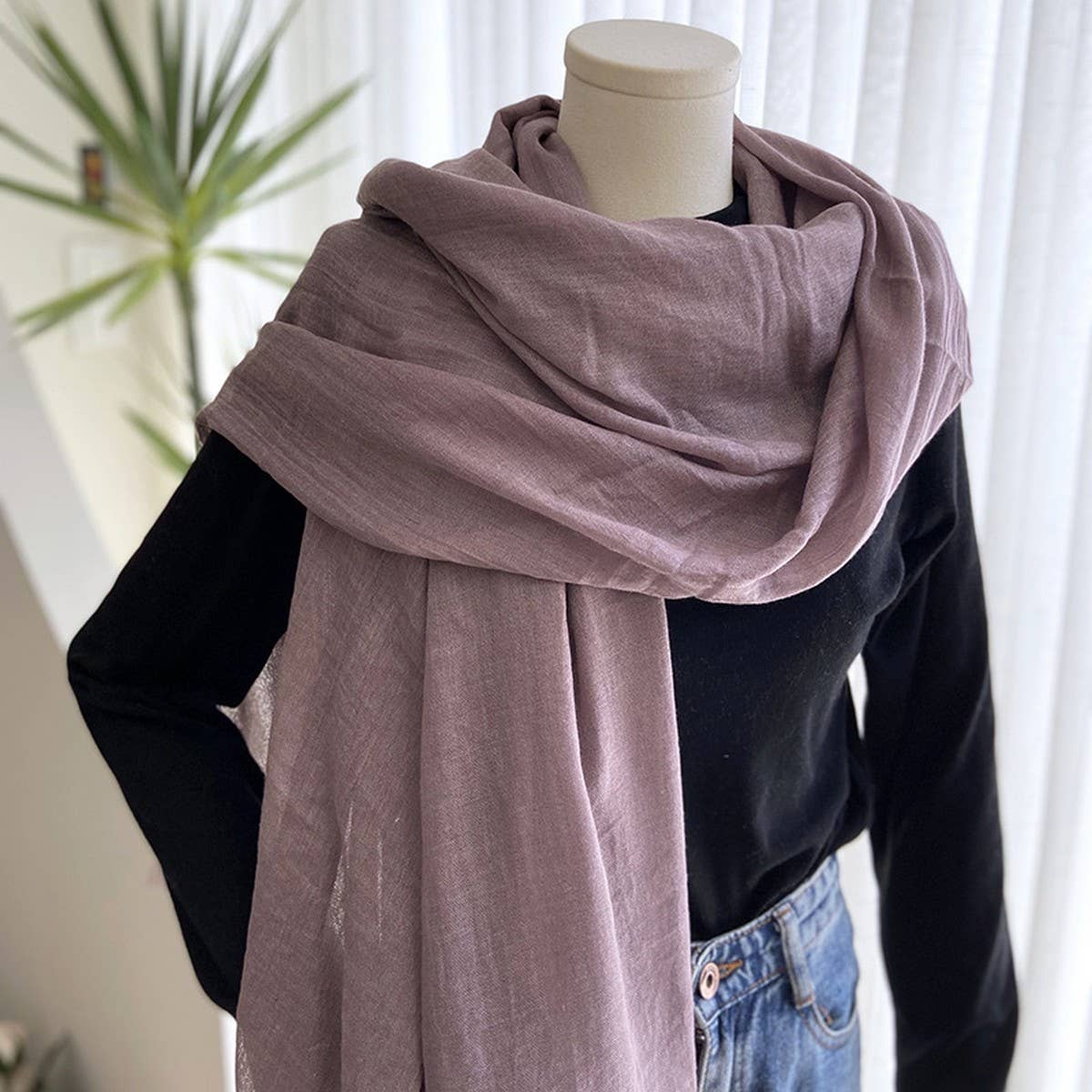 Solid Cotton Linen Scarf for Women Summer Sun Prot_CWASC1451