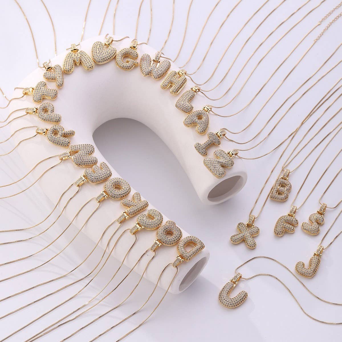 Copper Zirconia 26 Letters Pendant Necklace