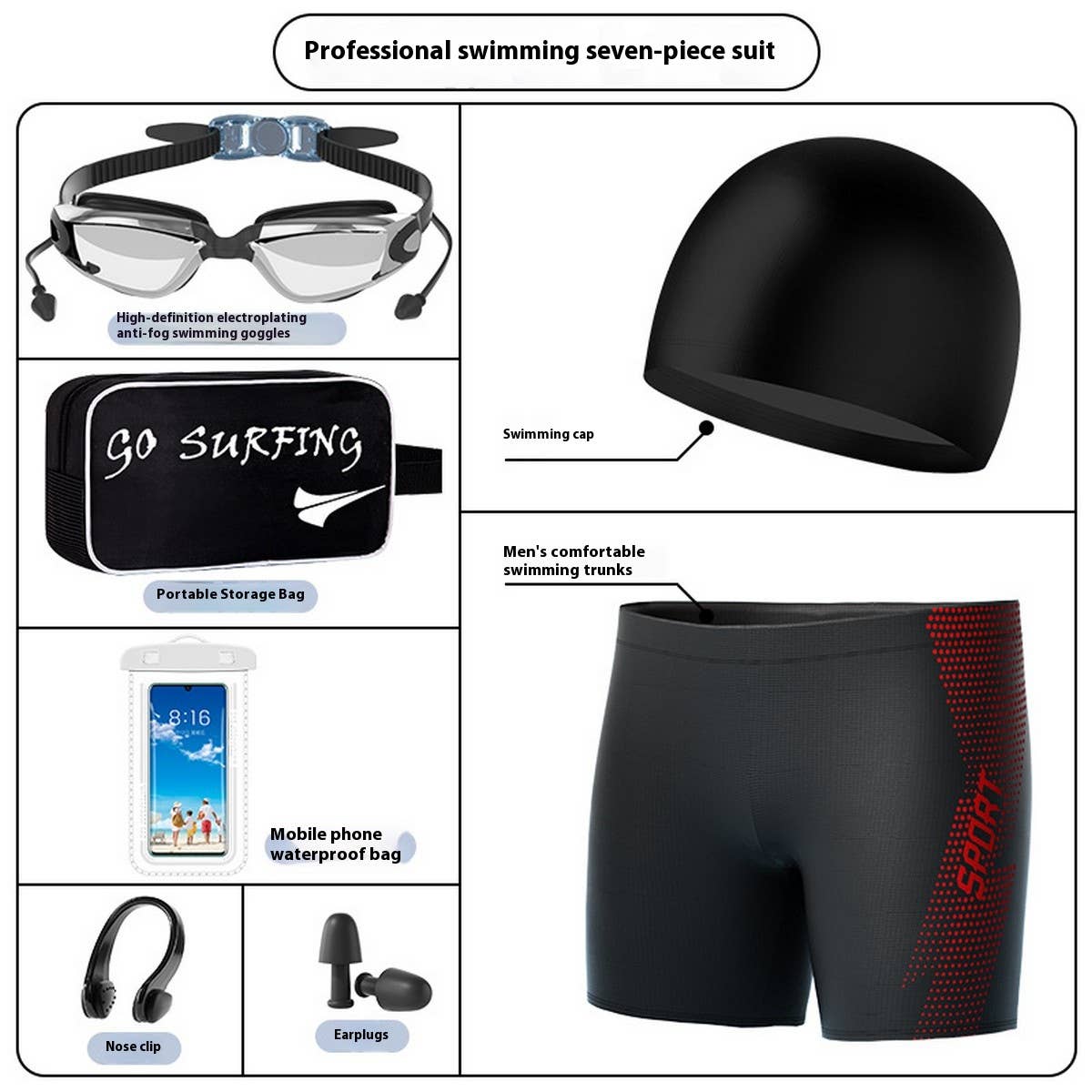 Men's Plus Size High Waist Swim Trunks