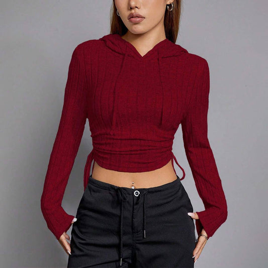 SLIM WINE RED SHORT HOODED SHORT TOP