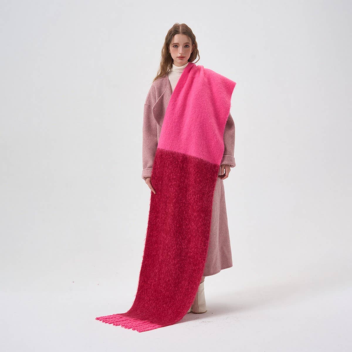 Colorblock Faux Cashmere Long Scarf for Winter