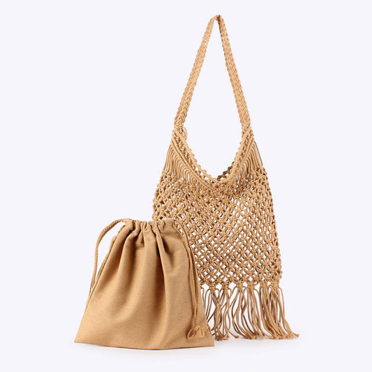 MESH BEACH BAGS TOTES WITH TASSELS AT THE BOTTOM_CWAB4667