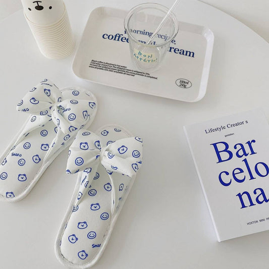 KLEIN BLUE SMILEY BEAR BOW SLIPPERS FOR WOMEN