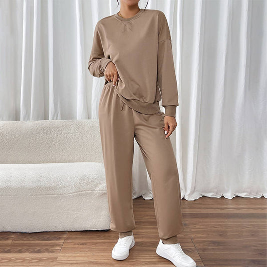 Solid color superior sense pullover hoodie pantsuit