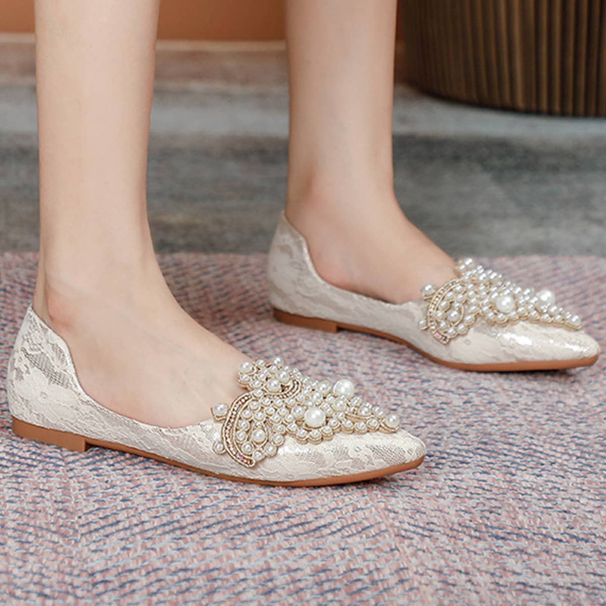 Lace Pearl Ballet Flats for Women, Bridal Style