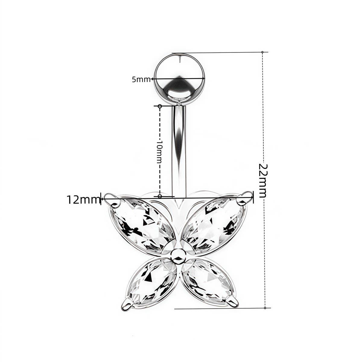 Silver Stainless Steel Butterfly Navel Ring