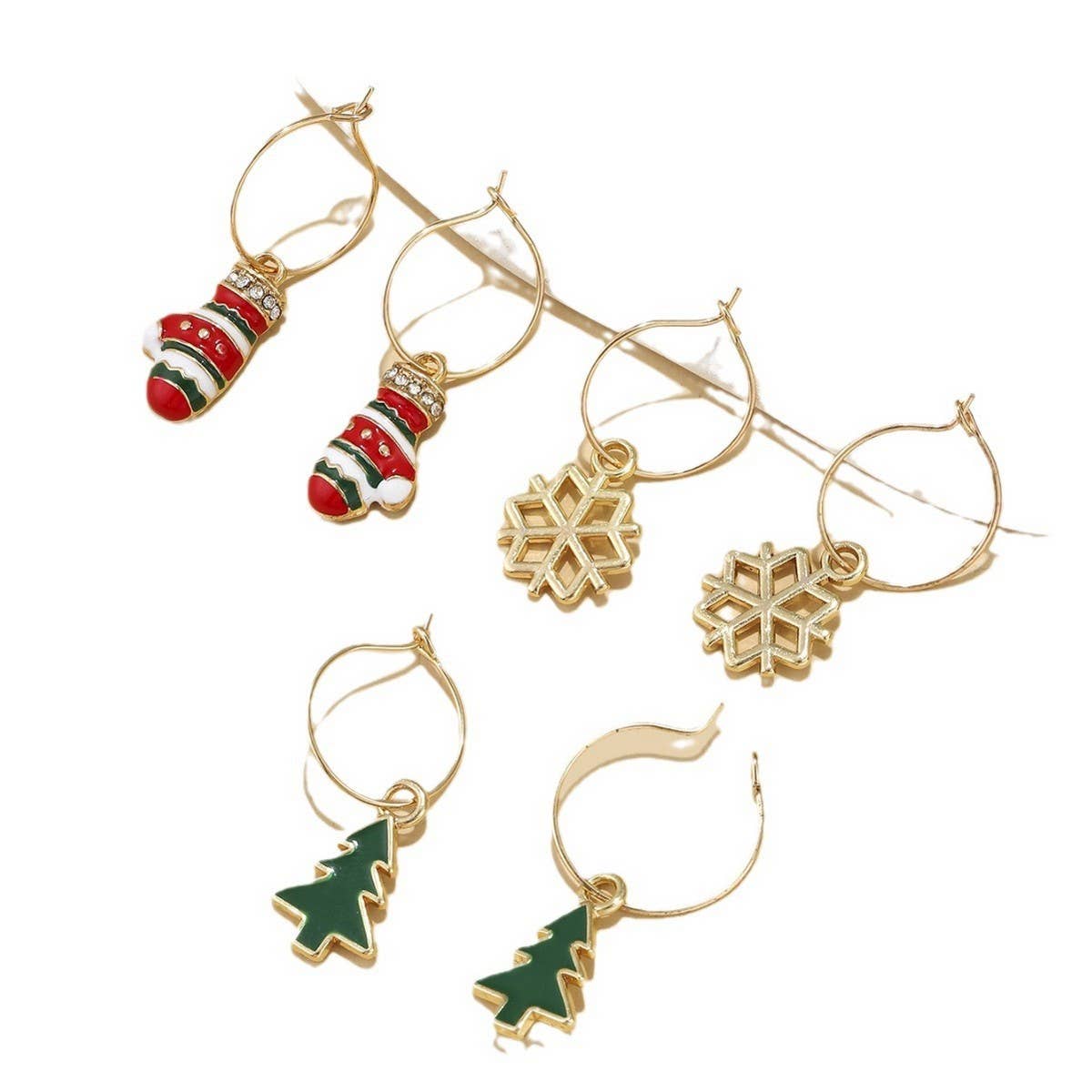 CHRISTMAS PATTERN HOOP AND DROP EARRING SET