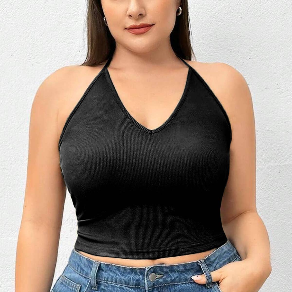 Solid colored knit halter tank top