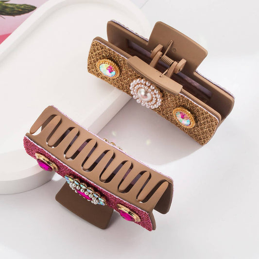 Vintage Pearl Turquoise Hair Claw Square Bun Clip_CWAHA1769