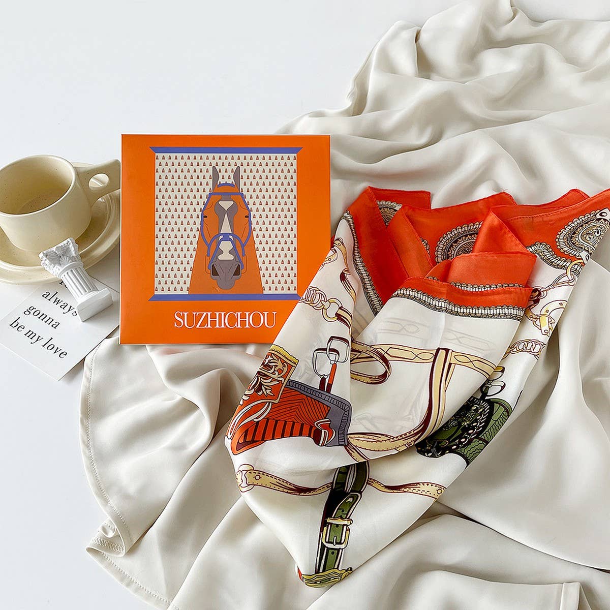 Mint Mambo Lotus Print Satin Scarf Gift for Women