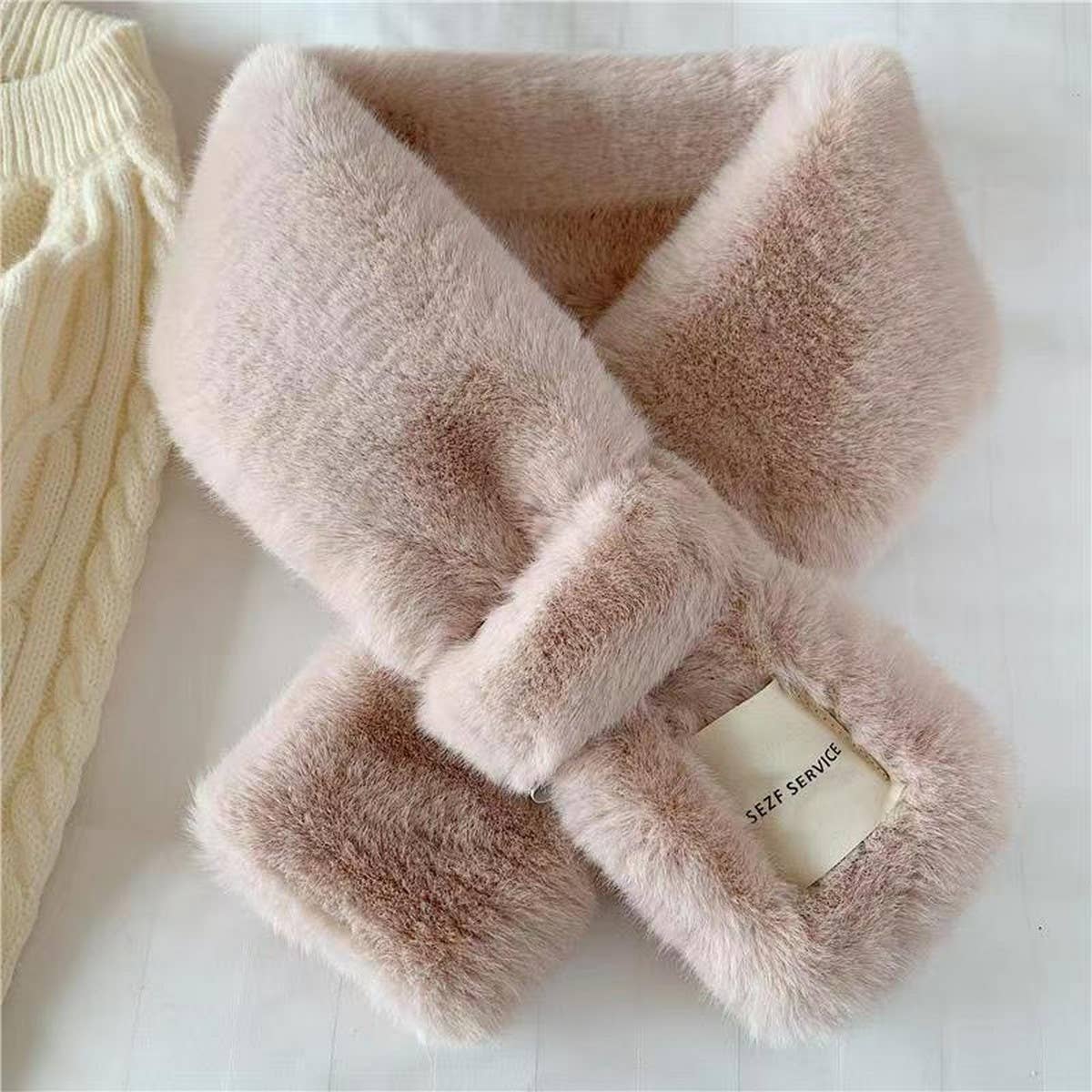 Faux Fur Scarf - Knit Winter Neck Wrap for Women