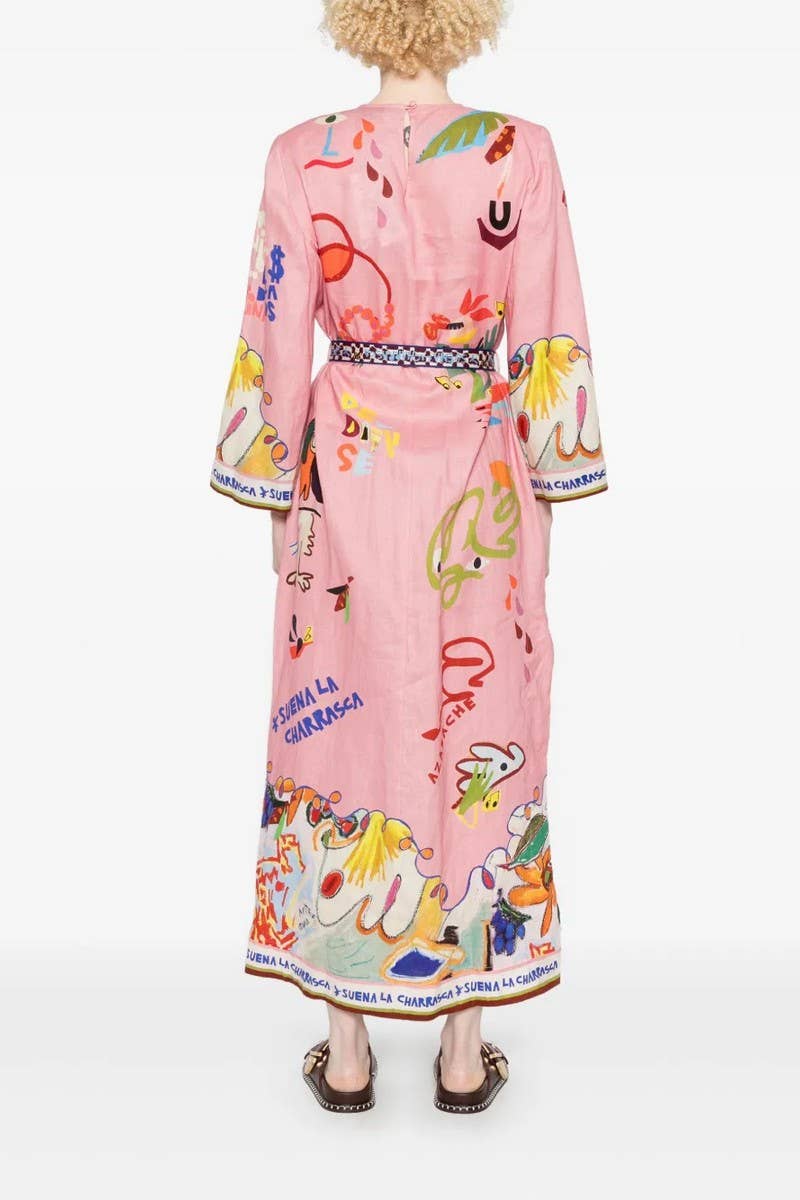 CWDMD5742_ABSTRACT ART PRINT TIE WAIST DRESS