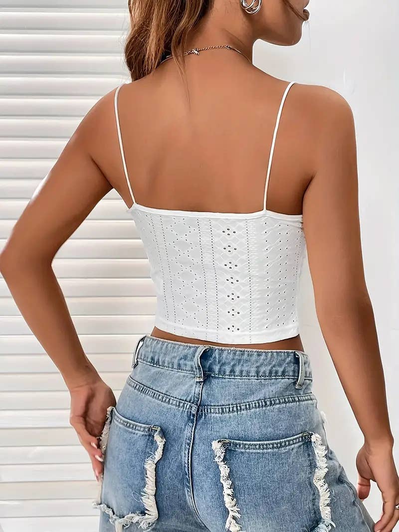 Solid-color perforated jacquard strappy vest