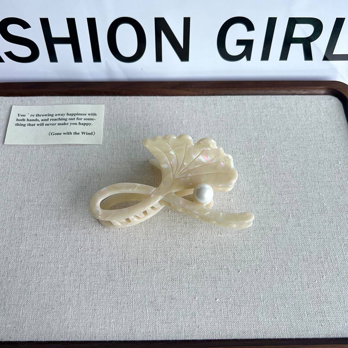 Ginkgo Leaf Pearl Acetate Hair Claw Clip for Women