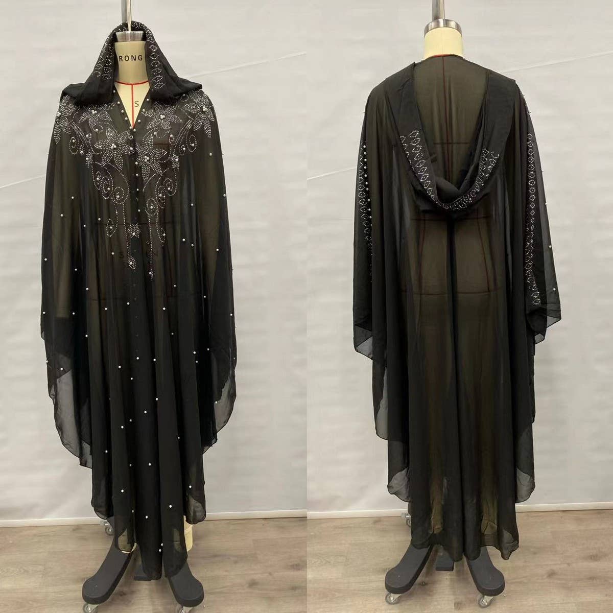 African Beaded Long Robe Muslim Cape Hooded Dress_CWMM6138