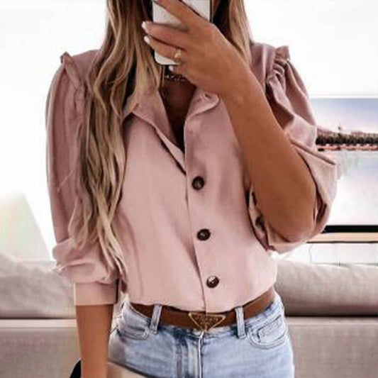 STYLISH BUTTON-DOWN SHIRT WITH WOODEN EARS