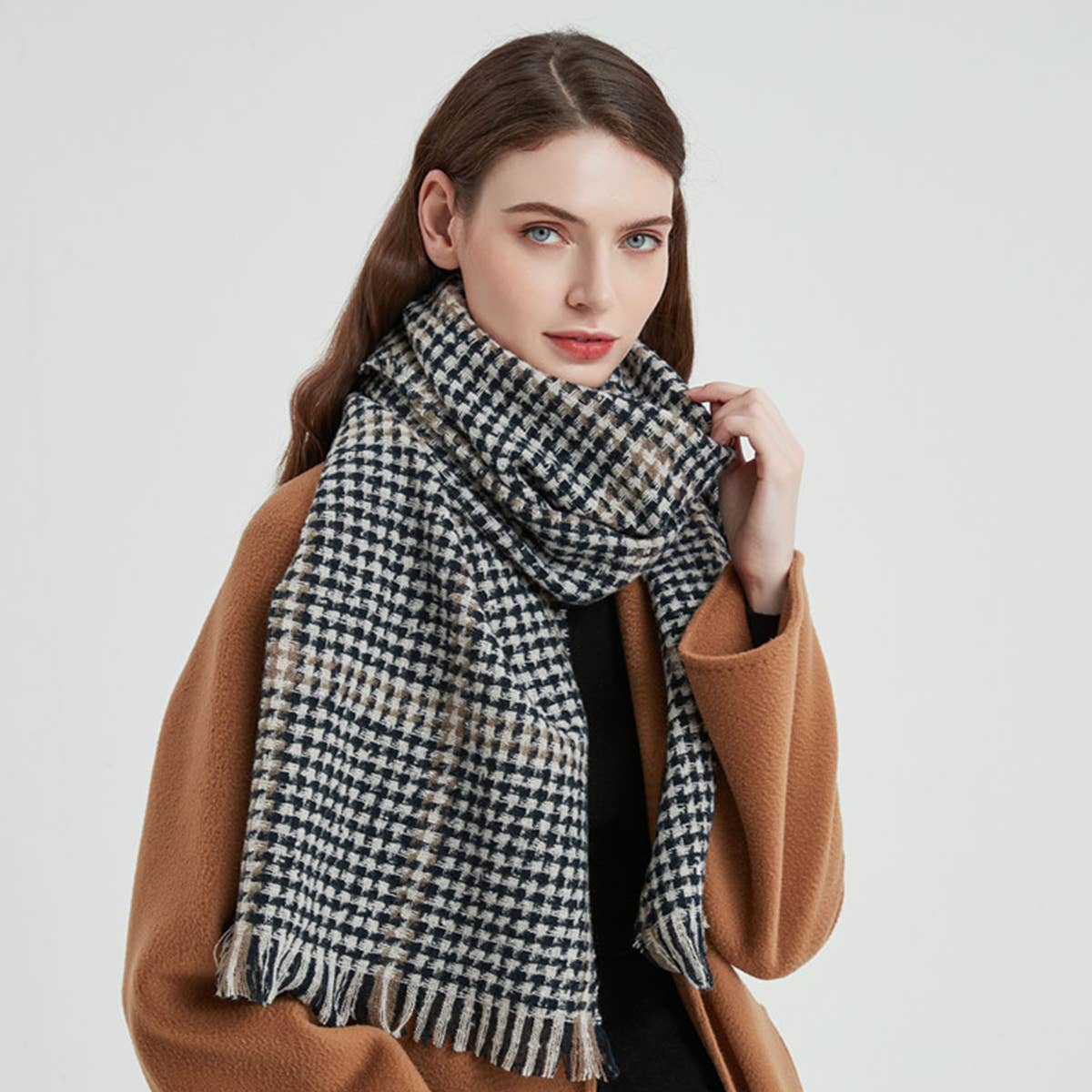 RETRO PLAID HOUNDSTOOTH WARM SCARF_CWASC0146