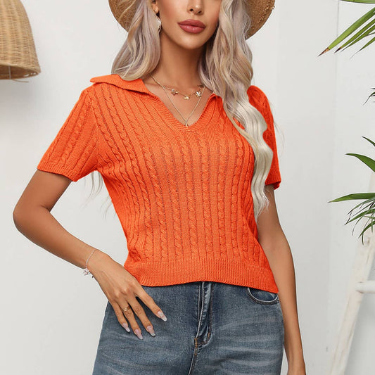 Twisted twist lapel short-sleeved sweater