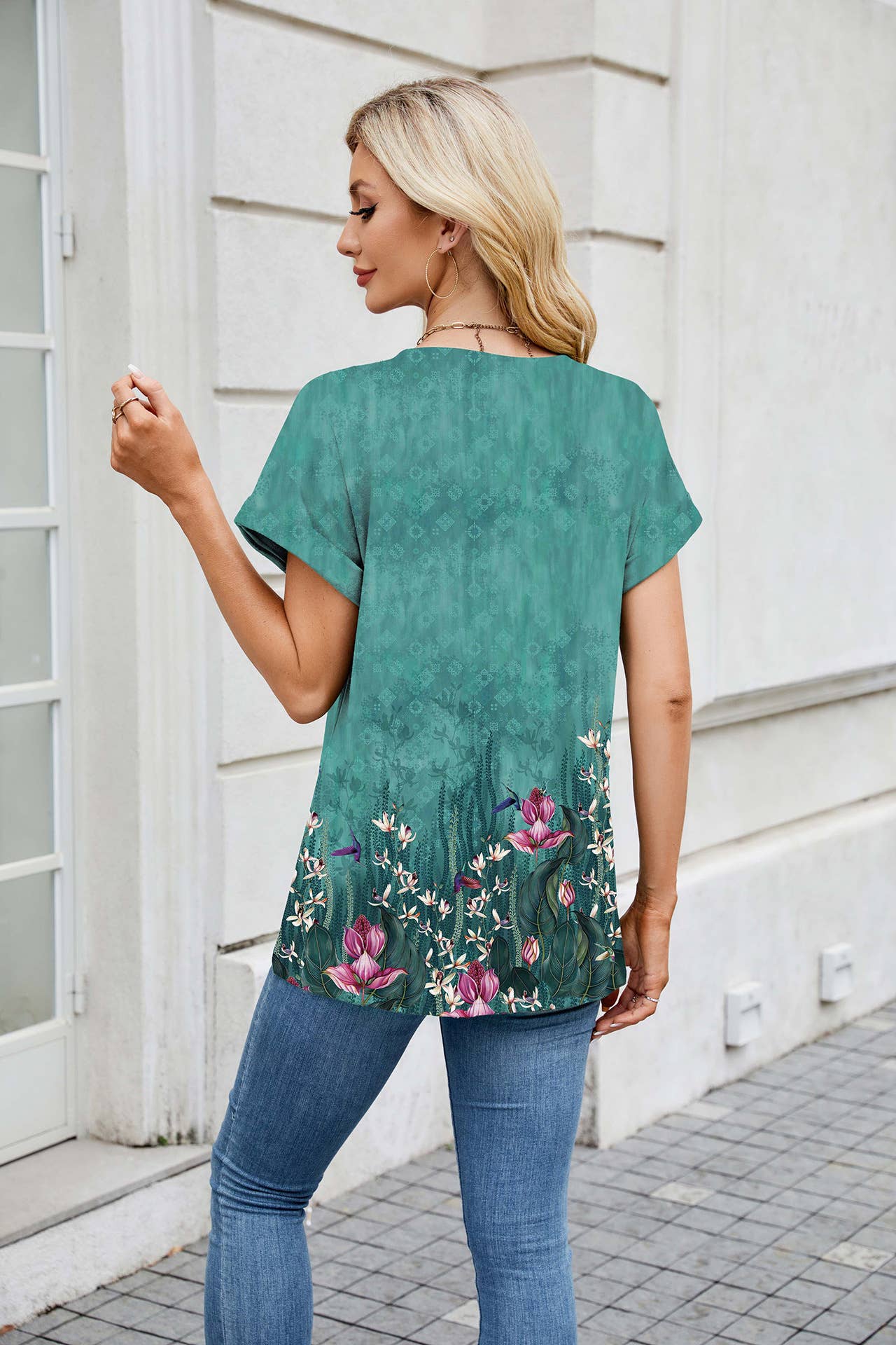 Holiday print crew neck short-sleeved T-shirt