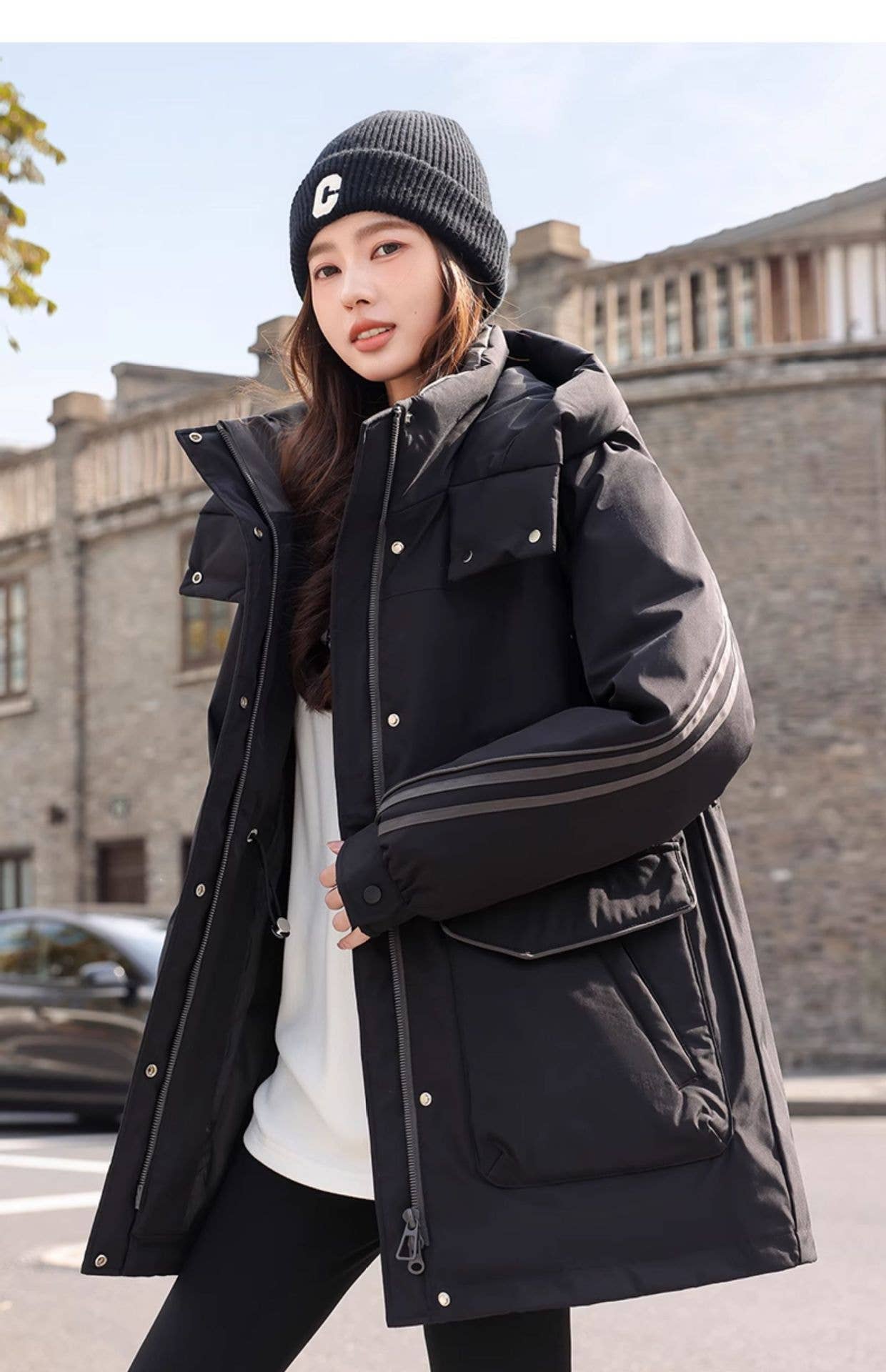 Hooded,color-blocked windproof, cotton jacket
