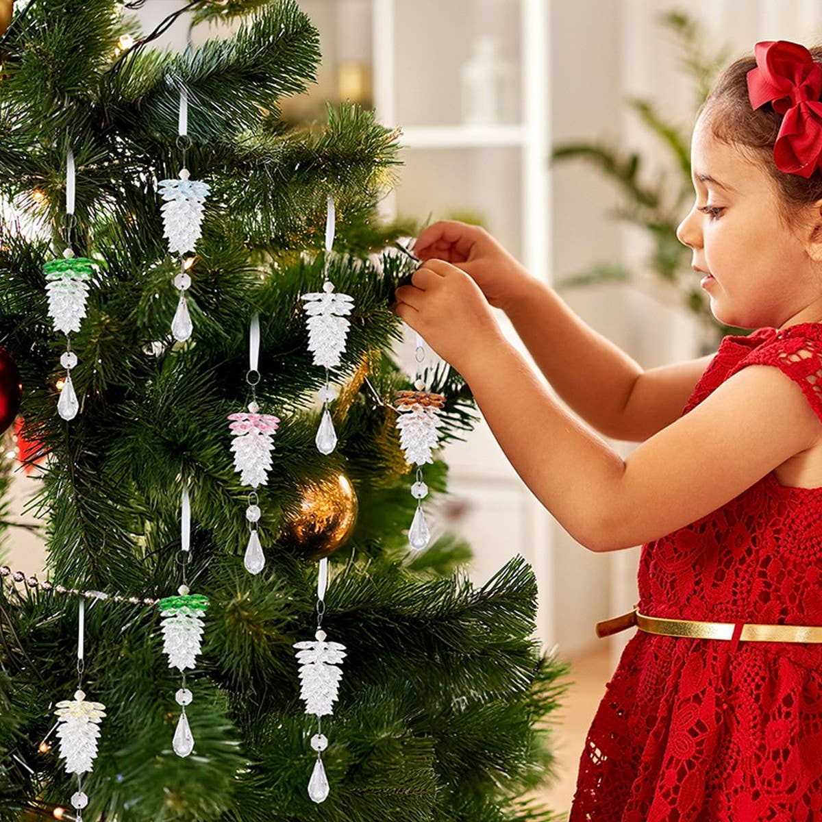 CWMM10170_ACRYLIC PINECONE CRYSTAL CHRISTMAS ORNAMENTS