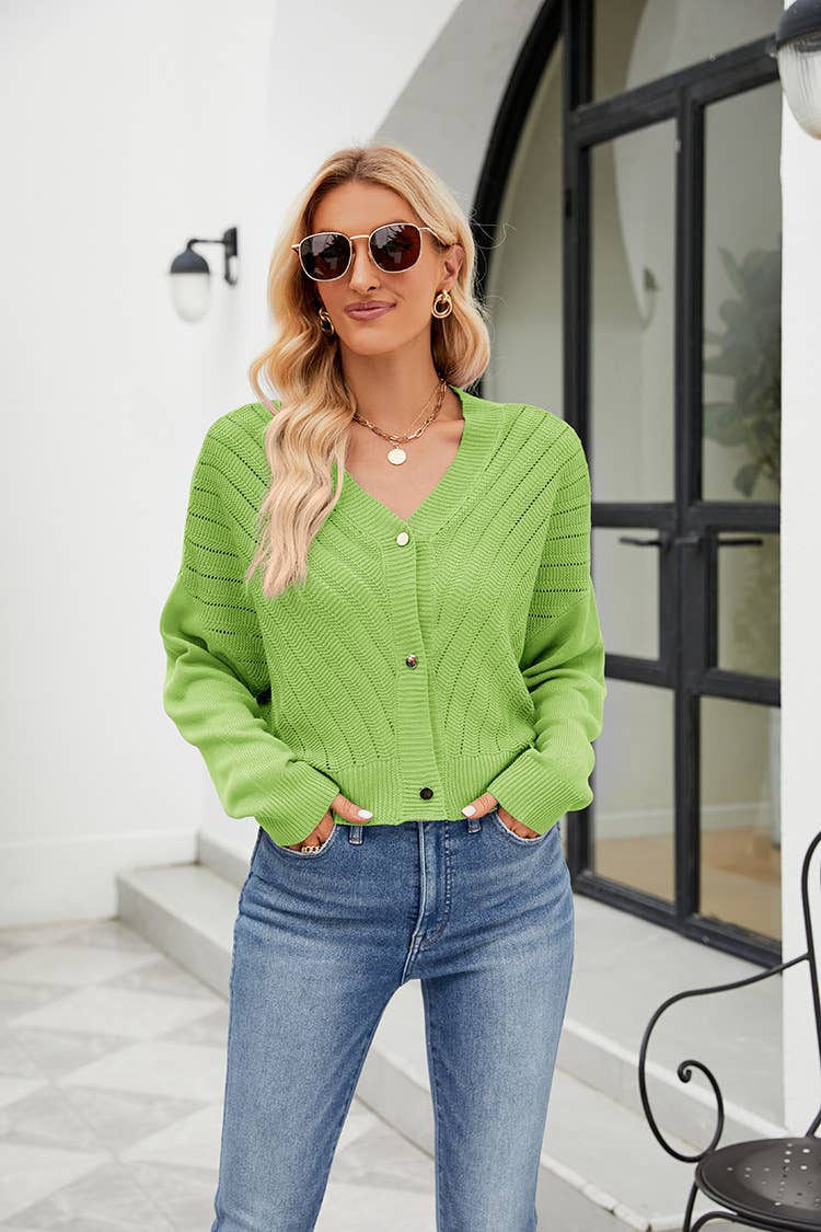 SOLID COLOR TEMPERAMENT V-NECK SWEATER CARDIGAN