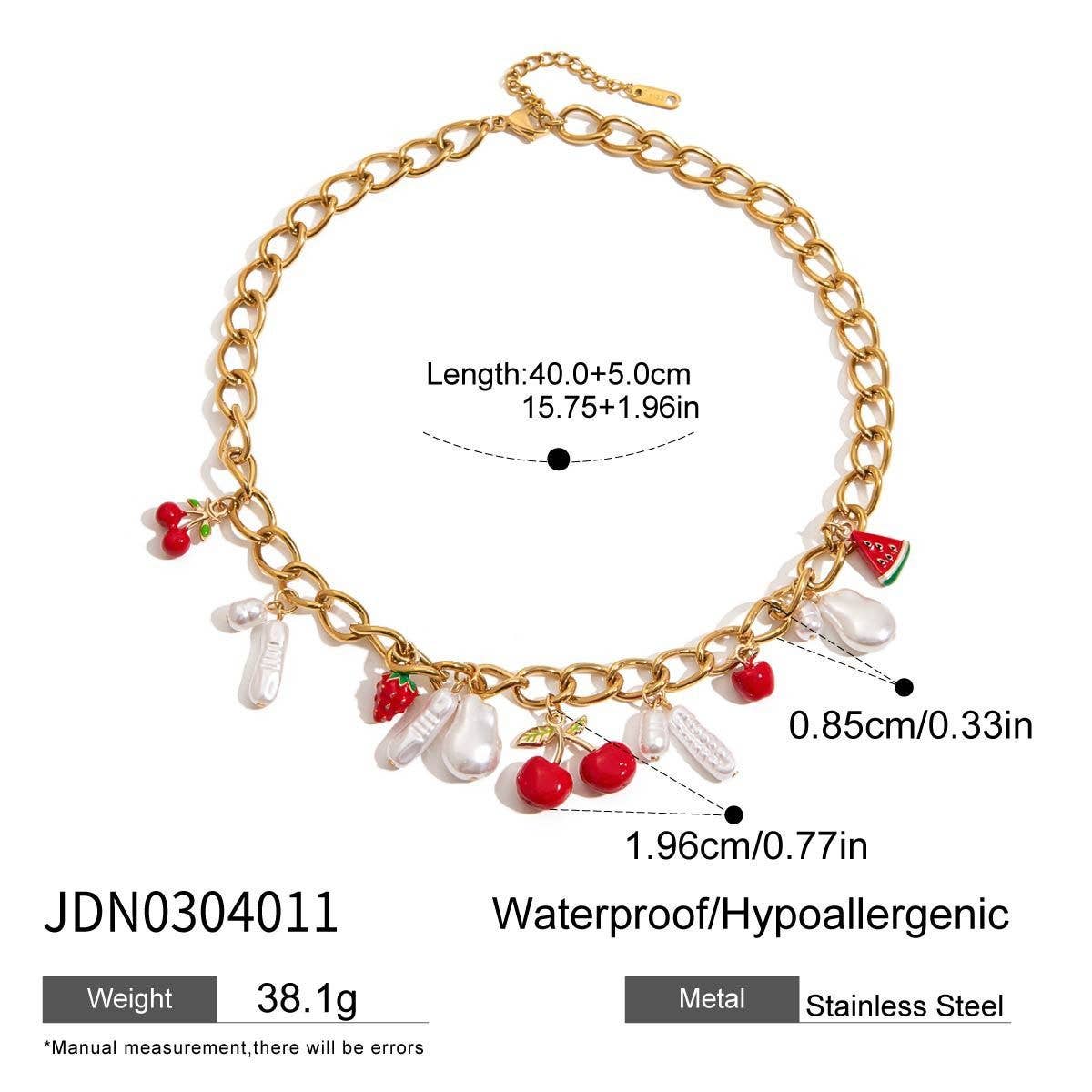 Elegant 18KGold StainlessSteel Fruit CharmBracelet