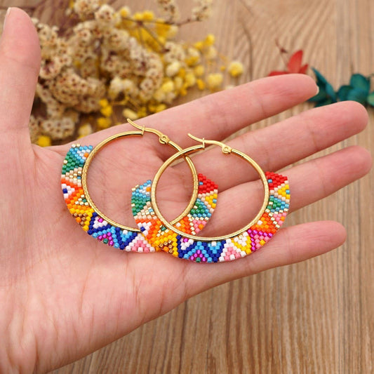 BEADED RICE BEADS HAND-WOVEN COLORFUL EARRINGS_CWMM3873