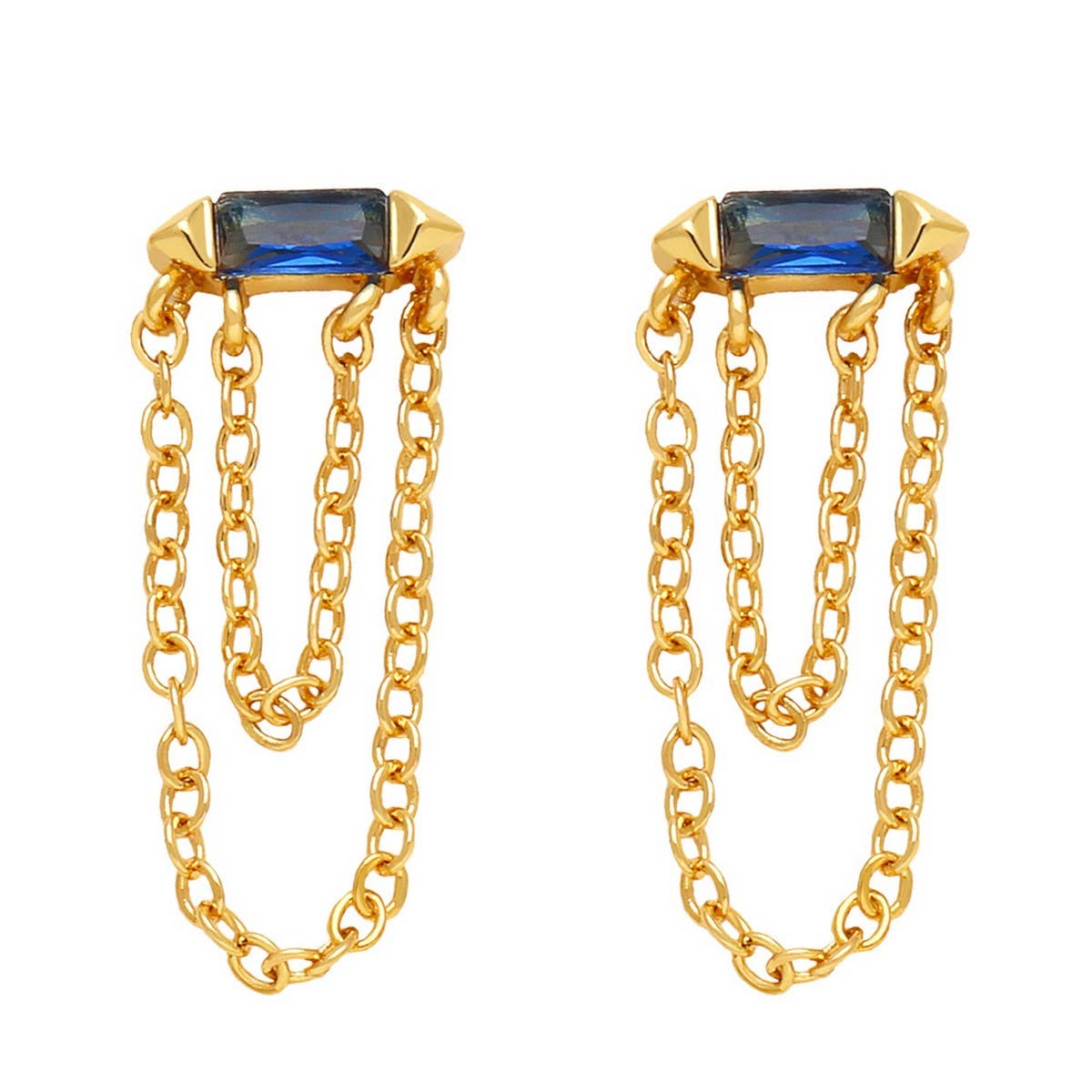 COLORED ZIRCON CHAIN TASSEL EARRINGS