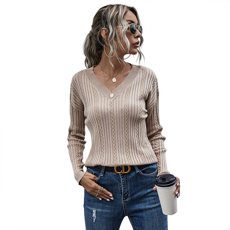 SLIMMING PULLOVER V-NECK LONG-SLEEVED SWEATER
