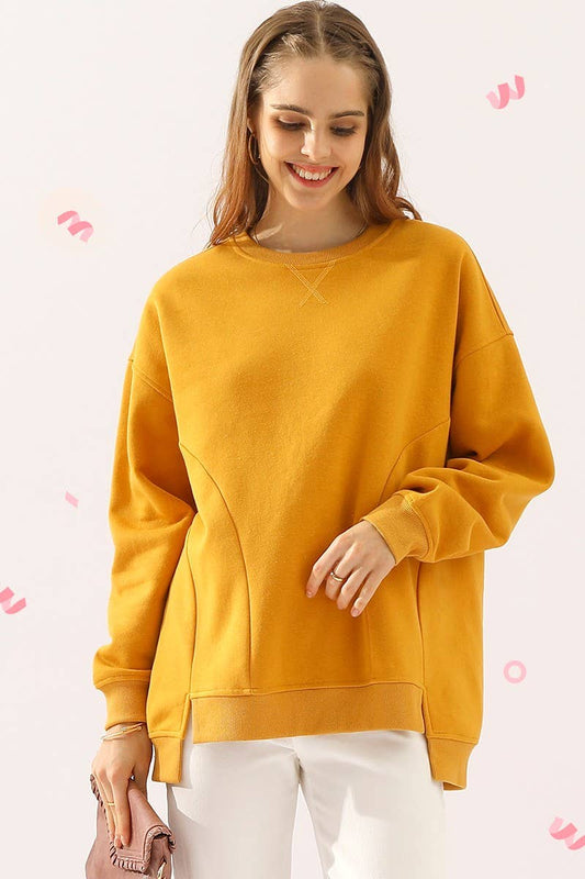 Cwttl905_Long Sleeve Round Neck Cut Hem Sweatshirt