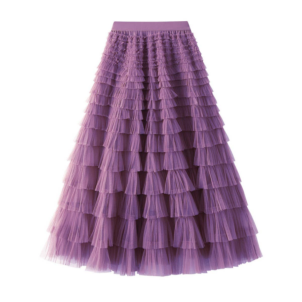 White Tulle Tiered Pleated A-Line Maxi Skirt