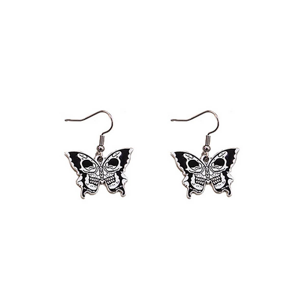 HALLOWEEN SKULL DARK BUTTERFLY EARRINGS