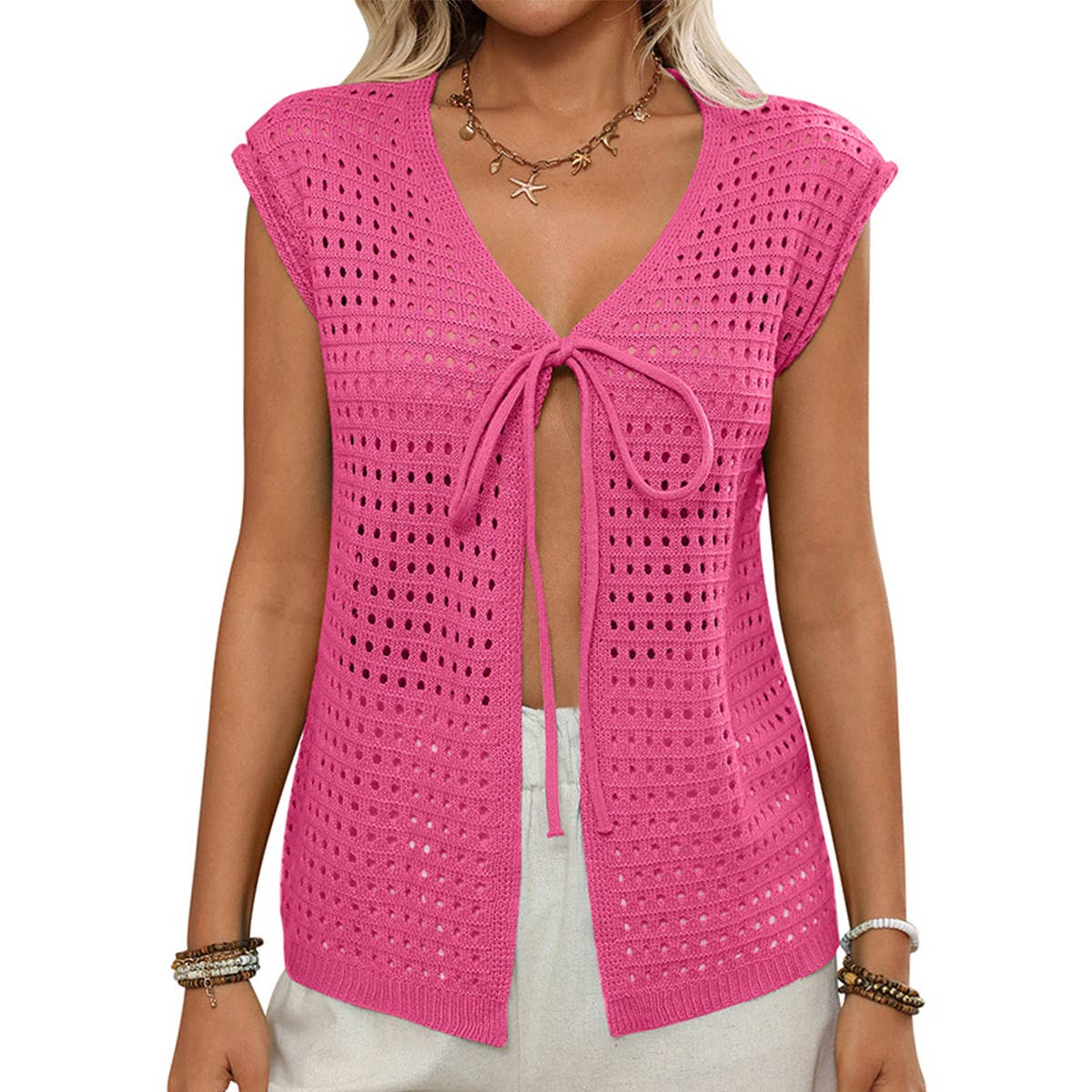 Hollow-out sweater short-sleeved knit smock