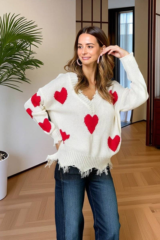CWOSWL07358_VALENTINE'S HEART PATCH V NECK KNIT SWEATER