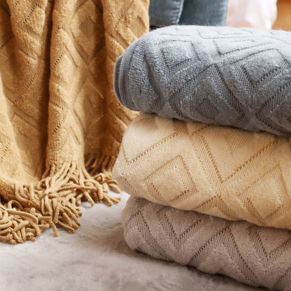 KNITTED JACQUARD SOFA BLANKET NAP BLANKET