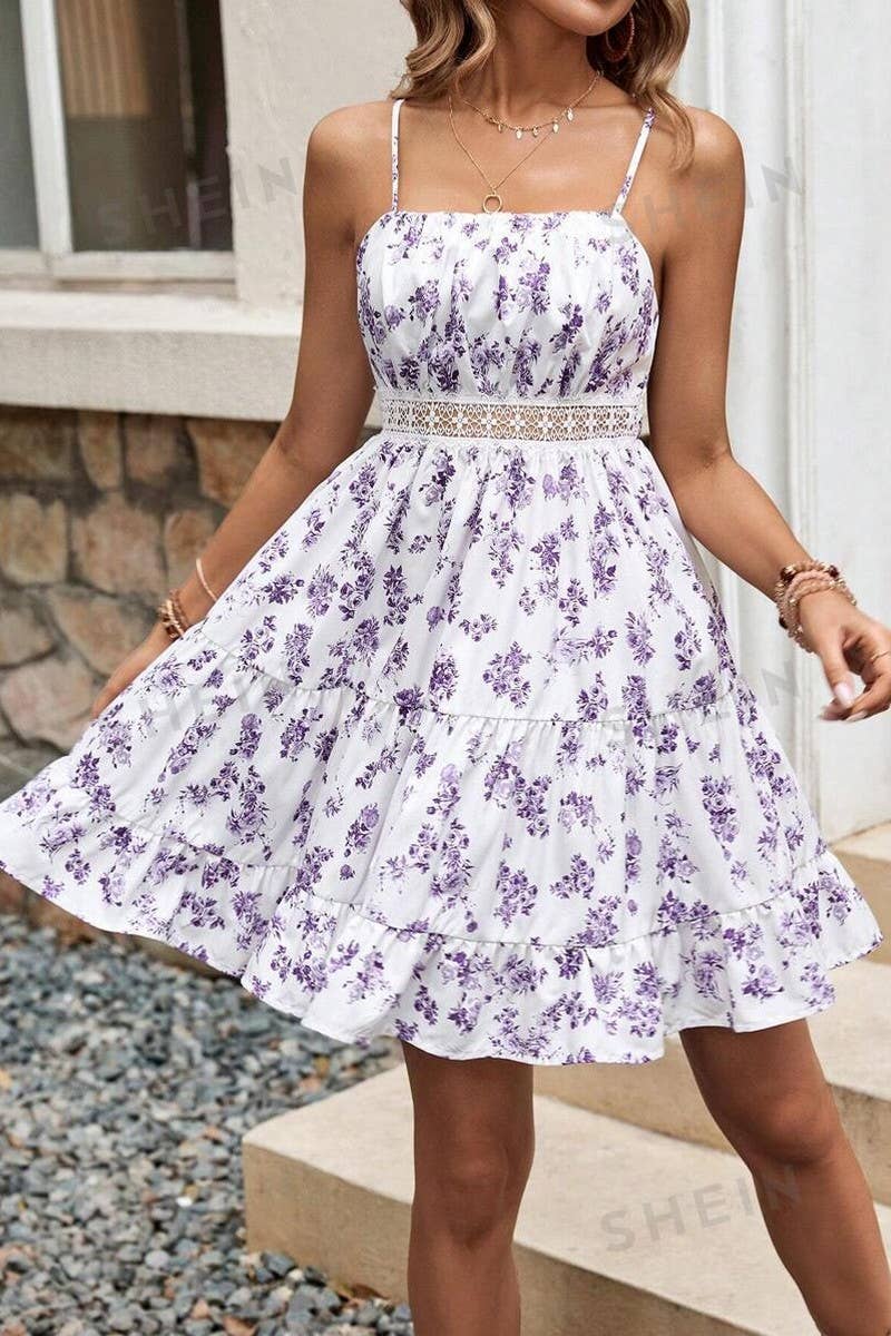 CWDSD8286_SUMMER FRENCH LACE ADJUSTABLE STRAP SHORT DRESS