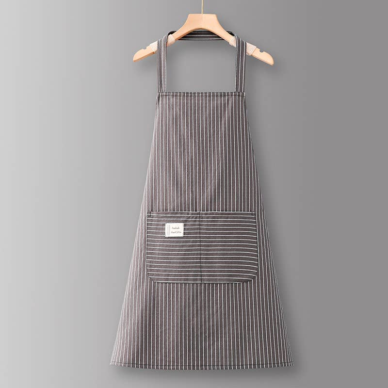 Cotton Striped Grid Kitchen Apron with Pocket