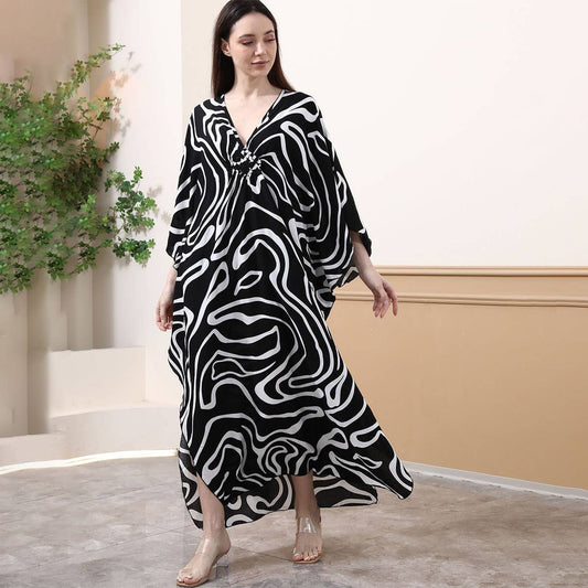 Cotton Zebra Print Beach Cover-Up,Plus Size,Woven