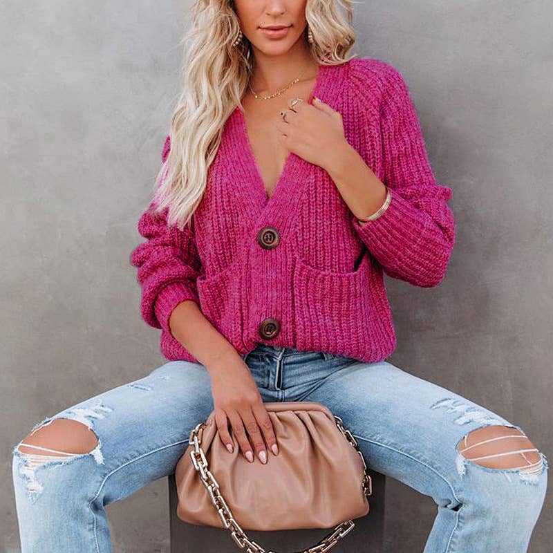 SOLID COLOR V-NECK SINGLE BREASTED CARDIGAN COAT