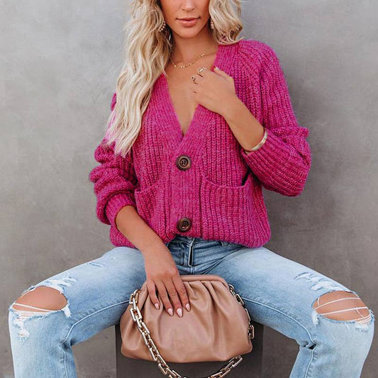 SOLID COLOR V-NECK SINGLE BREASTED CARDIGAN COAT