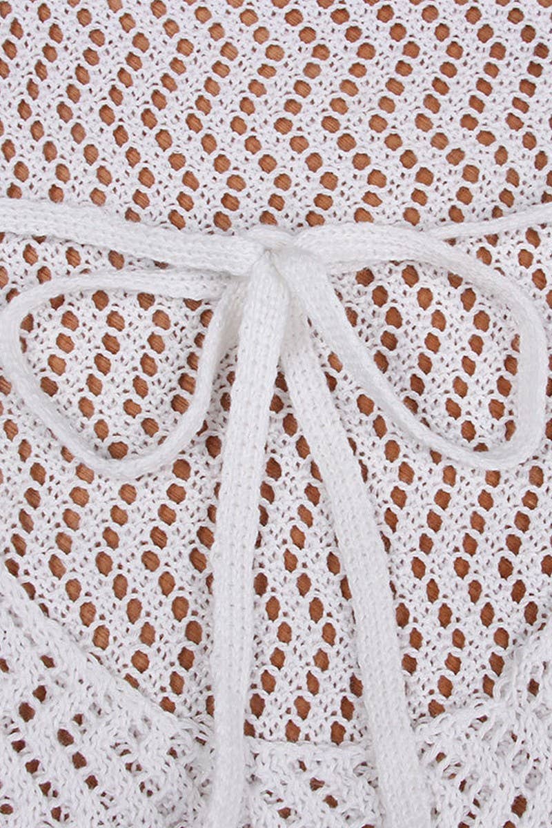 CWDSD4650_KNIT HOLLOWED-OUT BACKLESS LACE-UP BLOUSE