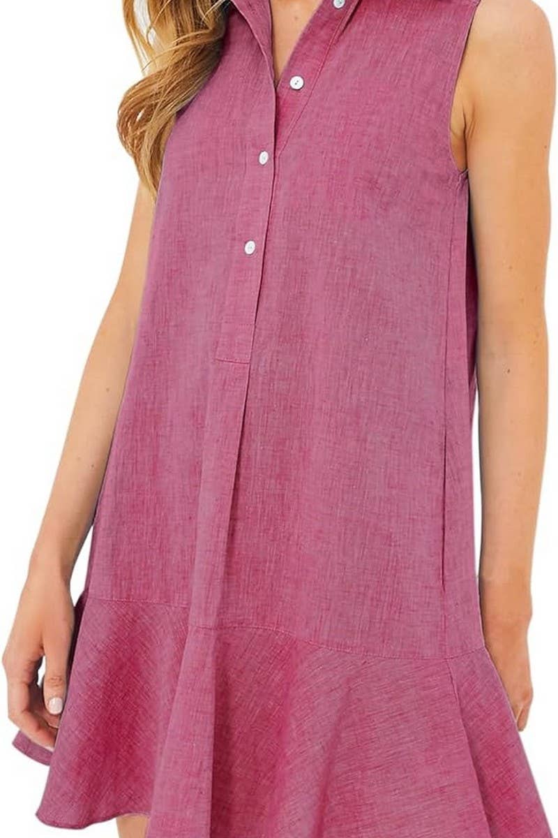 CWDSD8275_SLEEVELESS COTTON SHIRT HEM RUFFLE DRESS
