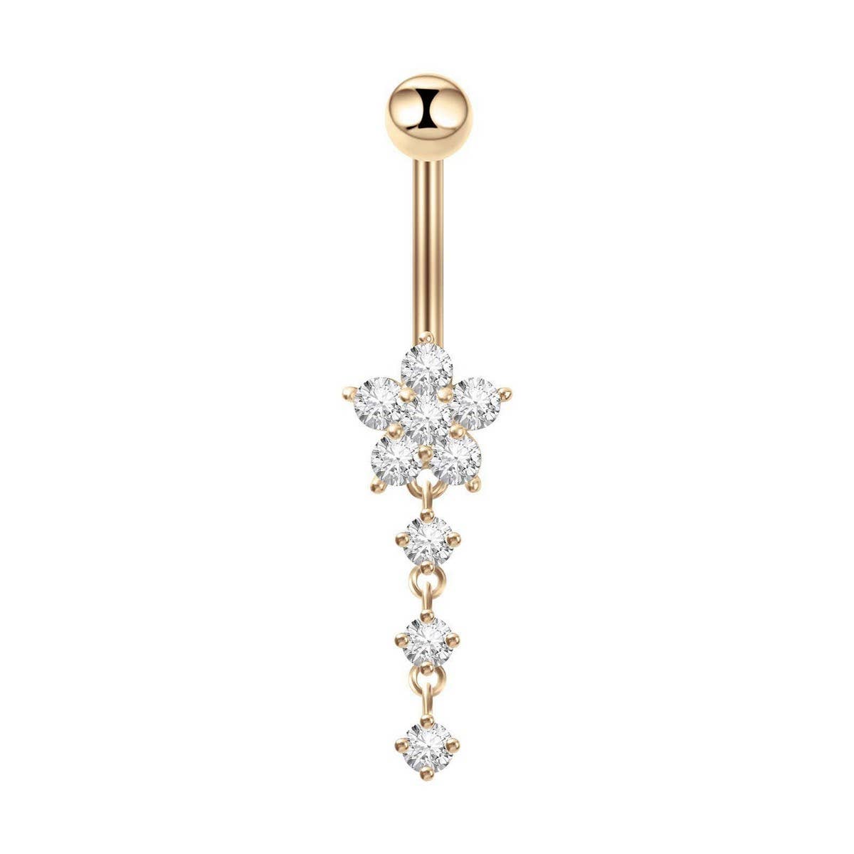 Stainless Steel Flower Zircon Dangle Belly Ring_CWMM9460